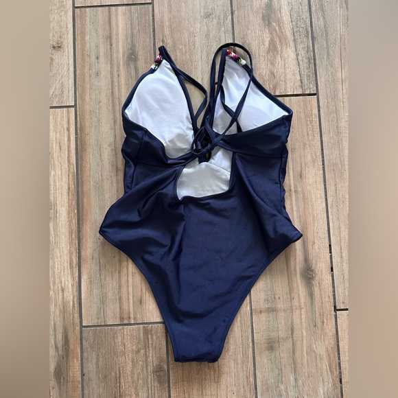 CUPSHE Navy One-Piece Swimsuit with Colorful Trim - Picture 2 of 4